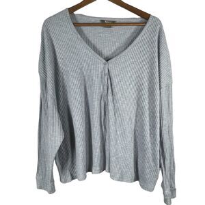 Natural Reflections Soft Ribbed Knit Top Womens SIZE XL Shirt Blue Gray Casual